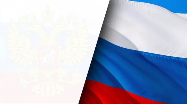 Російський Прапор Російський Прапор Орлиним Гербом Розмахує Вітром Реалістичний Російський — стокове фото