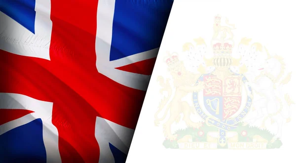 Британский Флаг Размахивает Ветру Полубелым Фоном Текста Откровенно Британское Происхождение — стоковое фото