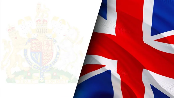 Britse Vlag Zwaaiend Wind Full Half Witte Achtergrond Realistische Flag — Stockfoto