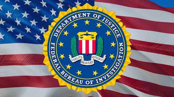 Emblema Del Fbi Bandera Viento Oficina Federal Investigación Antecedentes Banderas —  Fotos de Stock