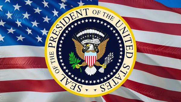 アメリカン ボールド イーグル ナショナル シンボル ホワイトハウス 3Dレンダリングで米国大統領の腕のコート アメリカワシ アメリカ国旗とホワイトハウスの標識 政治概念 — ストック写真
