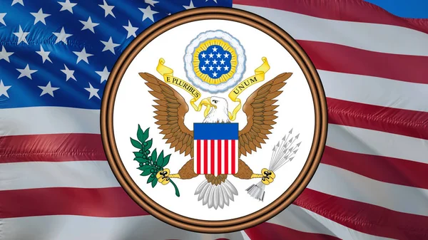 Great Seal of the United States. American Bold Eagle National Symbol. American eagle, 3d rendering. USA flag and sign of White House. Politics concept. Happy Presidents Day. United States Seal US