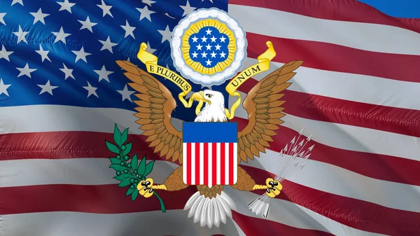 美国国旗图案上的美国印章是以美国为背景 美国国旗背景美国假日 3D渲染 美国国旗背景 戴斯班纳总统美国总统 — 图库照片