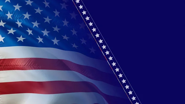 美国国旗半蓝色背景 3D美国国旗 3D渲染 美国国旗近视 美国国旗运动Hd决议美国背景 华盛顿诞辰美国国旗套装 — 图库照片