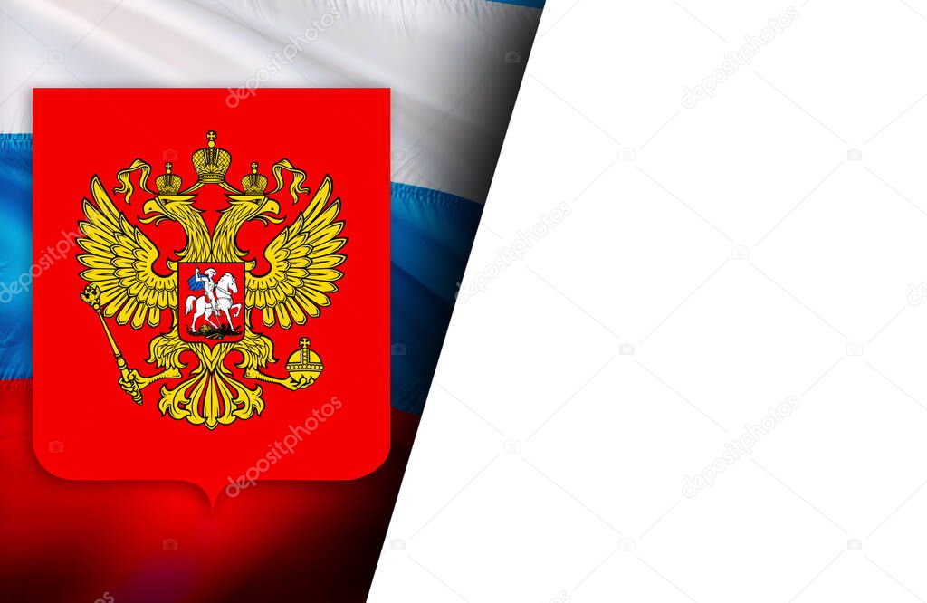 Russia waving flag. National 3d Russian flag with eagle emblem waving. Sign of Russia seamless loop animation. Russian flag HD resolution Background. Russians flag Closeup  Full HD  for presentatio