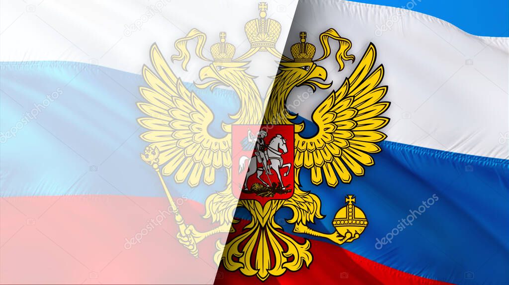 Russian flag. Russian flag with eagle emblem  waving in wind. Realistic Russian Flag background. Russia Flag Looping Closeup  Full HD . Russia Kremlin country flags for film,new