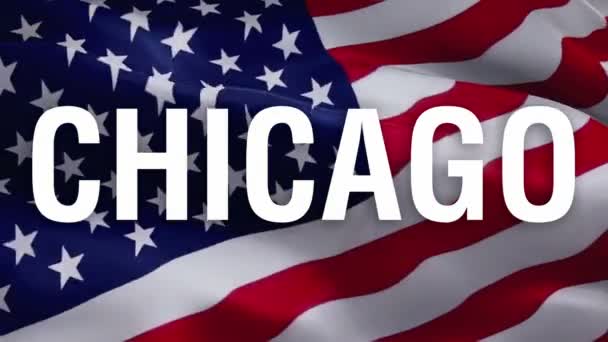 Chicago Usa Bandera Americana Ondeando Viento Bandera Usa United Julio — Vídeo de stock