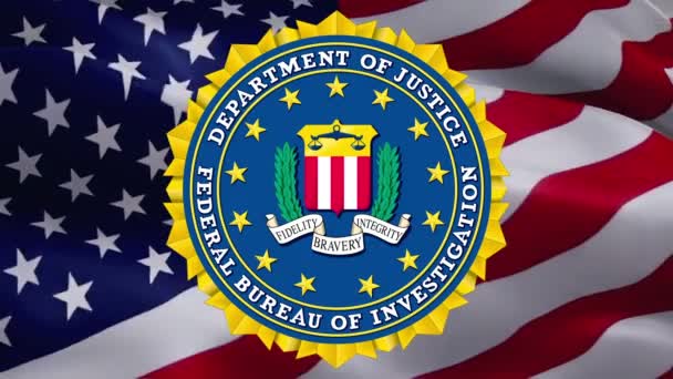 Emblema Del Fbi Los Estados Unidos Ondeando Bandera Los Estados — Vídeo de stock