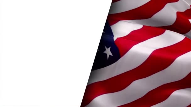 アメリカ国旗ビデオ半分白の背景 3Dアメリカ国旗スローモーションビデオ アメリカ国旗閉鎖中 米国国旗運動ループHd解像度Usa背景 米国フラグクローズアップビデオのためのワシントン誕生日 — ストック動画