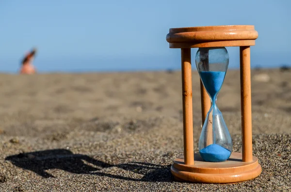Photo Picture Hourglass Clock Sand Beach — Stock Photo, Image