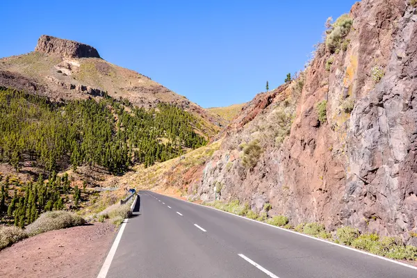 Camino Del Asfalto Del Desierto Largo Vacío Tenerife Islas Canarias —  Fotos de Stock