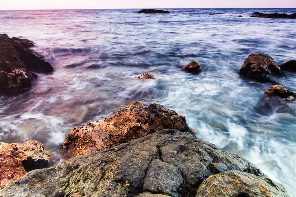 Imagem Longa Exposição Costa Mar Tenerife — Fotografia de Stock