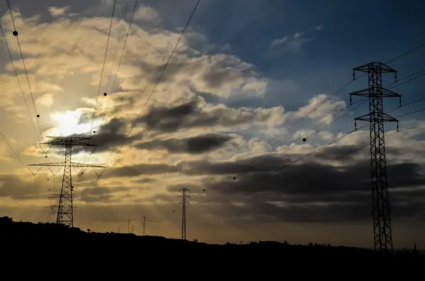 Torre Transmisión Eléctrica Alto Voltaje Pilón Energía —  Fotos de Stock