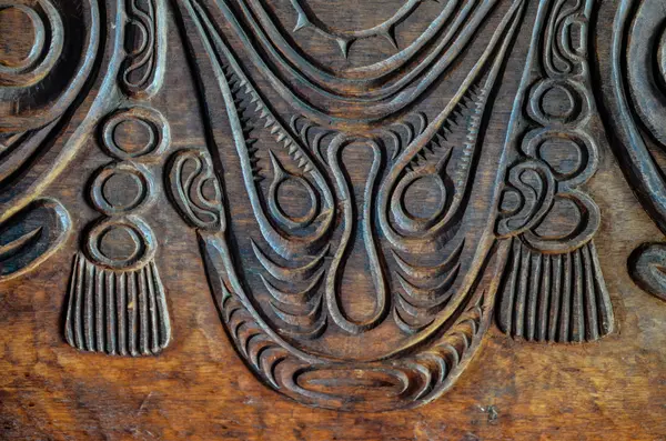 Antique Carved Wood Bas Relief Polinesian Art — Stock Photo, Image