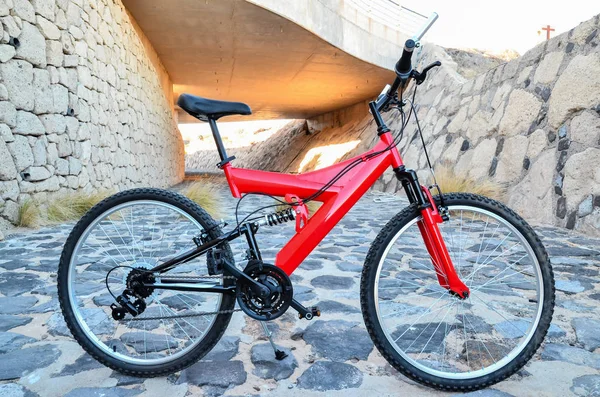 Bicicleta Montanha Suspensão Completa Vermelha Moderna Mtb — Fotografia de Stock