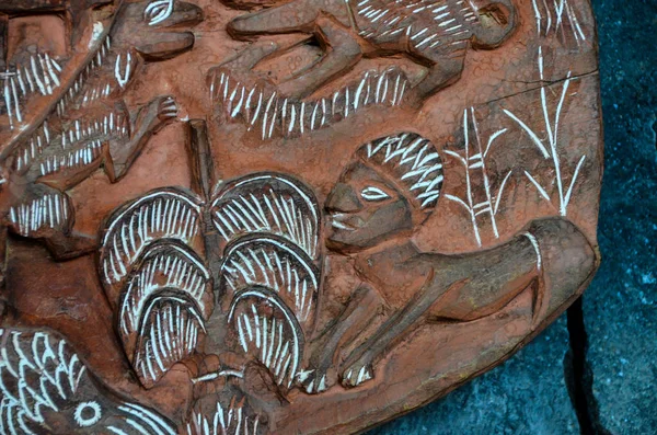 Antiguidade Esculpida Madeira Bas Alívio Arte Polinésia — Fotografia de Stock