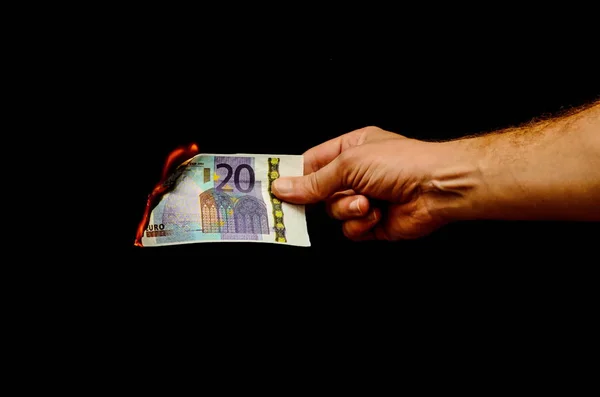 Europees Eurobankbiljet Valuta Rechterhand — Stockfoto