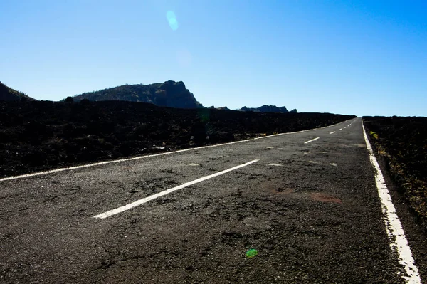 Droga Asfaltowa Long Empty Desert Wyspach Hierro Hiszpanii — Zdjęcie stockowe