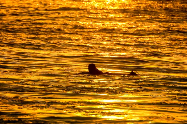 Silhouette Surfer at Sunset — Stock Photo, Image