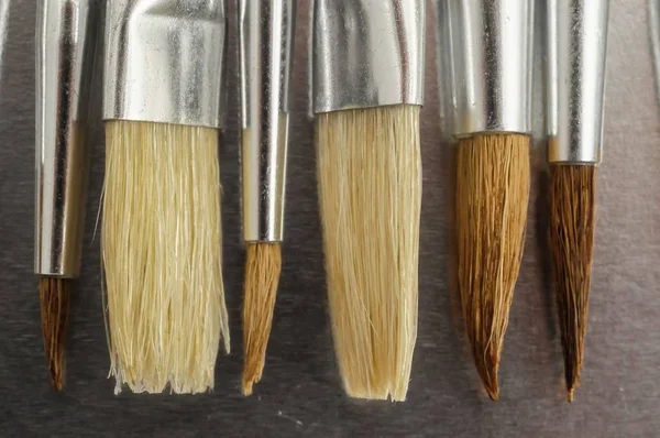 New Wooden Different Paintbrush Set Texture Colored Background — Stock Photo, Image