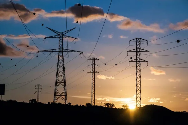 Pylon Energia Torre Transmissão Elétrica Alta Tensão — Fotografia de Stock