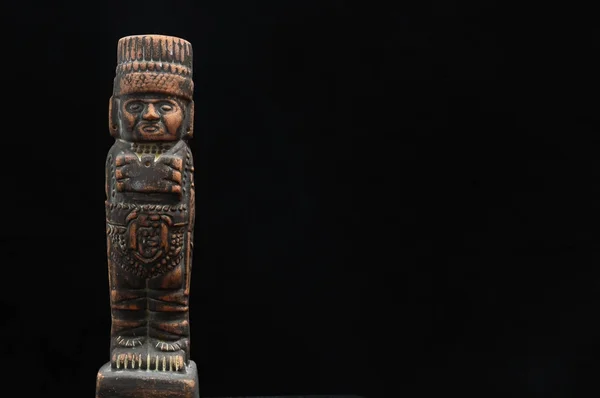One Ancient Mayan Statue Black Background — Stock Photo, Image