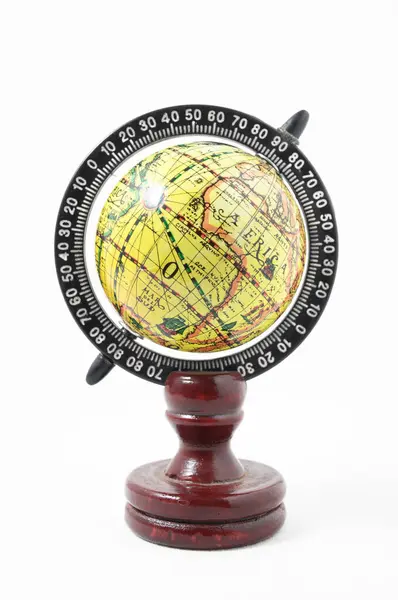 Vintage Wooden Old Globe Earth White Background — Stock Photo, Image