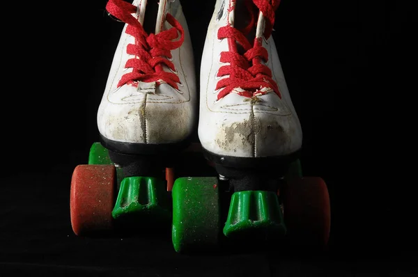 Used Vintage Consumed Roller Skate Black Background — Stock Photo, Image