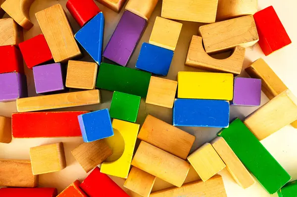 Close-up of colored wooden toy blocks — Stock Photo, Image