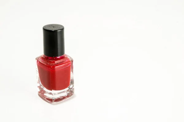 Bouteille Vernis Ongles Rouge Sur Fond Blanc — Photo