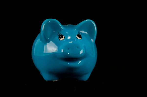 Blue Piggy Bank Money Box Isolated Black Studio Background — Stock Photo, Image