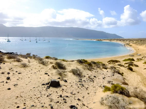 Spanska Utsikten Landskap Graciosa Lanzarote Tropiska Vulkaniska Kanarieöarna Spanien — Stockfoto