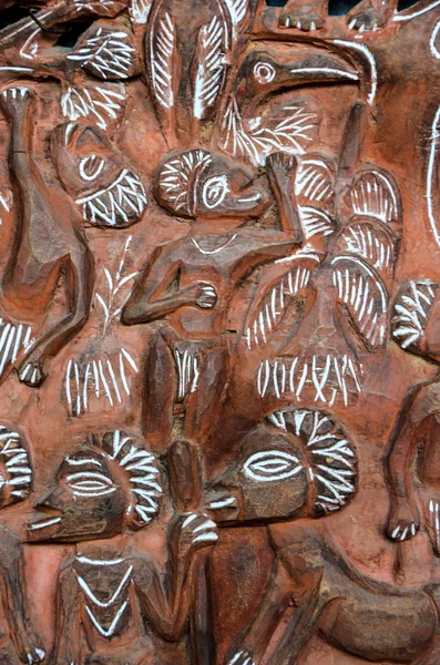 Bassorilievo Legno Antico Intagliato Dell Arte Polinesiana — Foto Stock