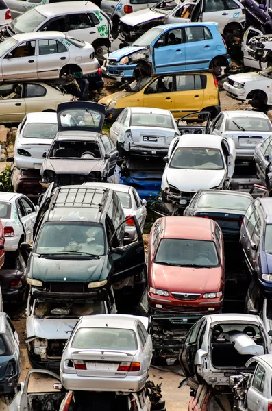 Hulladék Yard Egy Csomó Összetört Autók Tenerife Kanári Szigetek Spanyolország — Stock Fotó