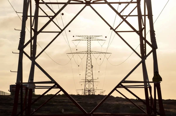 High Voltage Elektryczna Wieża Przekazu Energii Pylon — Zdjęcie stockowe