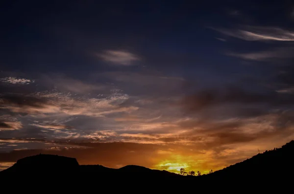 Soleil Derrière Une Silhouette Montagne Gran Canaria Espagne — Photo