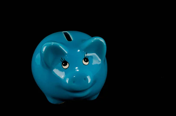 Blue Piggy Bank Money Box Isolated Black Studio Background — Stock Photo, Image