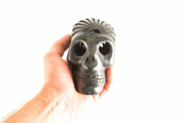 Tradizionale Messicano Oaxaca Nero Argilla Ceramica Vintage Skull — Foto Stock
