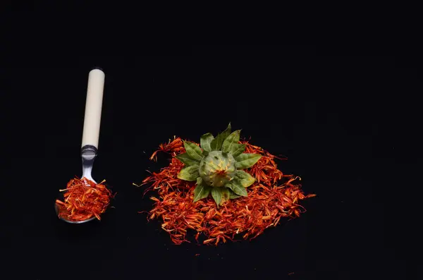 Saffron Flower Spice Black Background — Stock Photo, Image