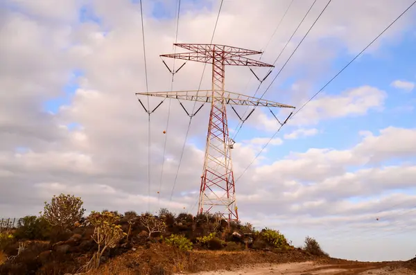 Pylon Energia Torre Transmissão Elétrica Alta Tensão — Fotografia de Stock