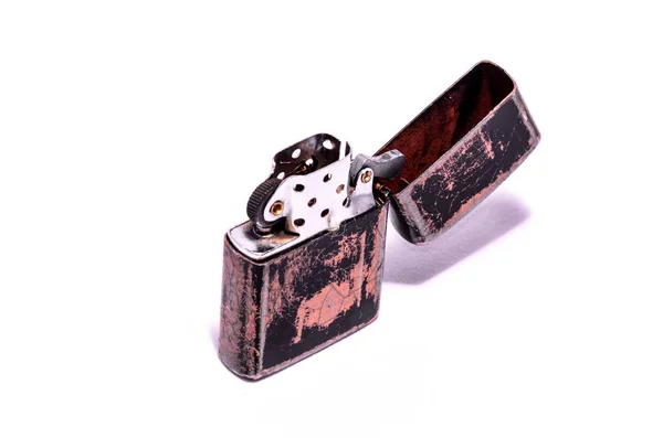 Vintage Zippo Style Lighter Vit Bakgrund — Stockfoto