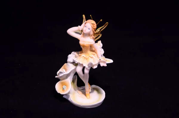 Clay Handmade Statue Fairy Black Background — Stock Photo, Image