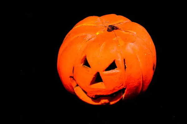 Spaventoso Jack Lanterna Halloween Zucca Isolato Fondo Nero — Foto Stock