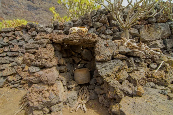 Exteriér Opuštěných Kamenných Domů Středověké Vesnici Hierro Island Španělsko — Stock fotografie