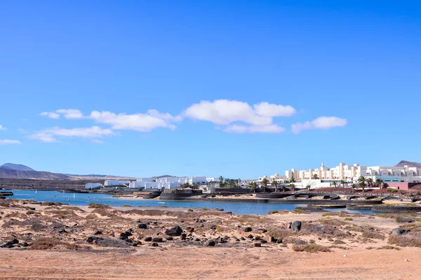 Landschaft Aus Spanischer Sicht Santa Beach Lanzarote Tropische Vulkanische Kanarische — Stockfoto