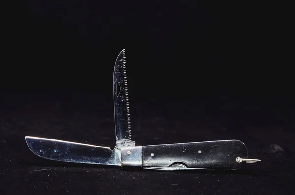 Vintage Black Knife Tool Mörk Bakgrund — Stockfoto