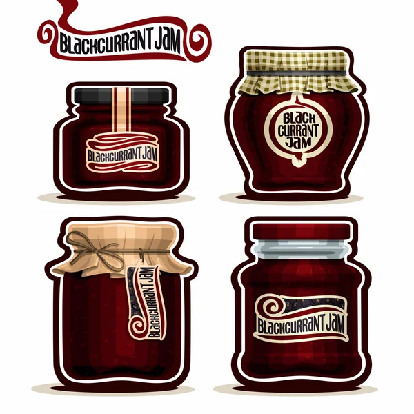 Vector logo Blackcurrant Jam in glass Jars — Stock vektor