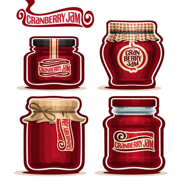 Vector logo Cranberry Jam in glass Jars — Stock vektor