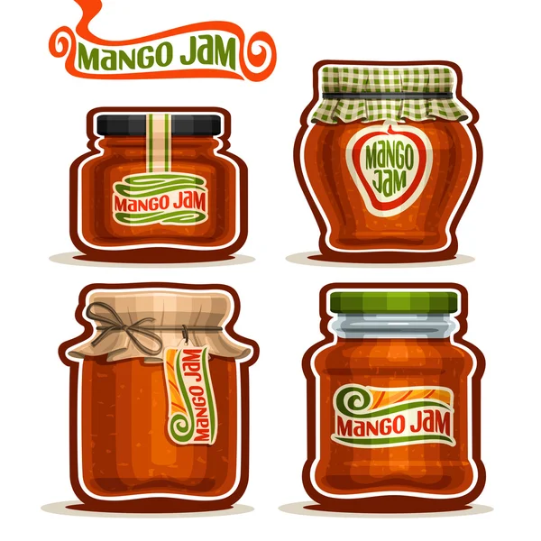 Vector logo Mango Jam en frascos de vidrio — Vector de stock