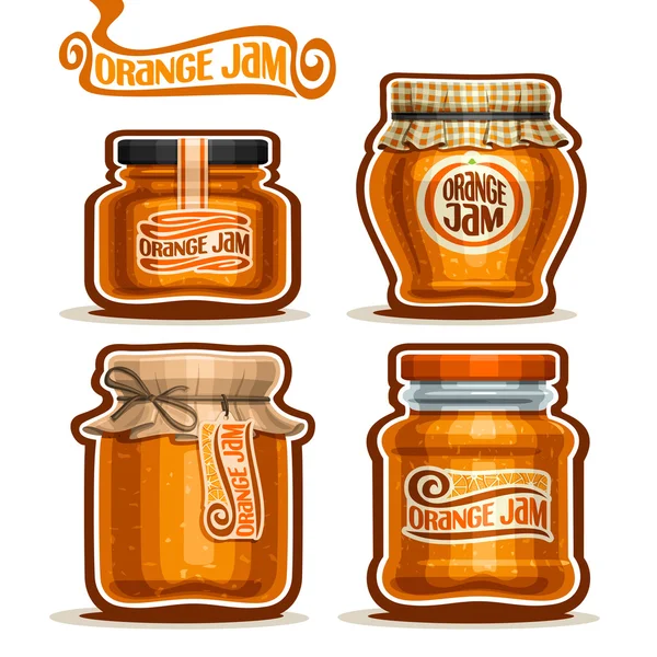 Vector logo Orange Jam in glass Jars — ストックベクタ